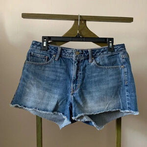Gap 1969 Slim Cut Off Frayed Raw Denim Jean Shorts Cotton Medium Wash Size 28